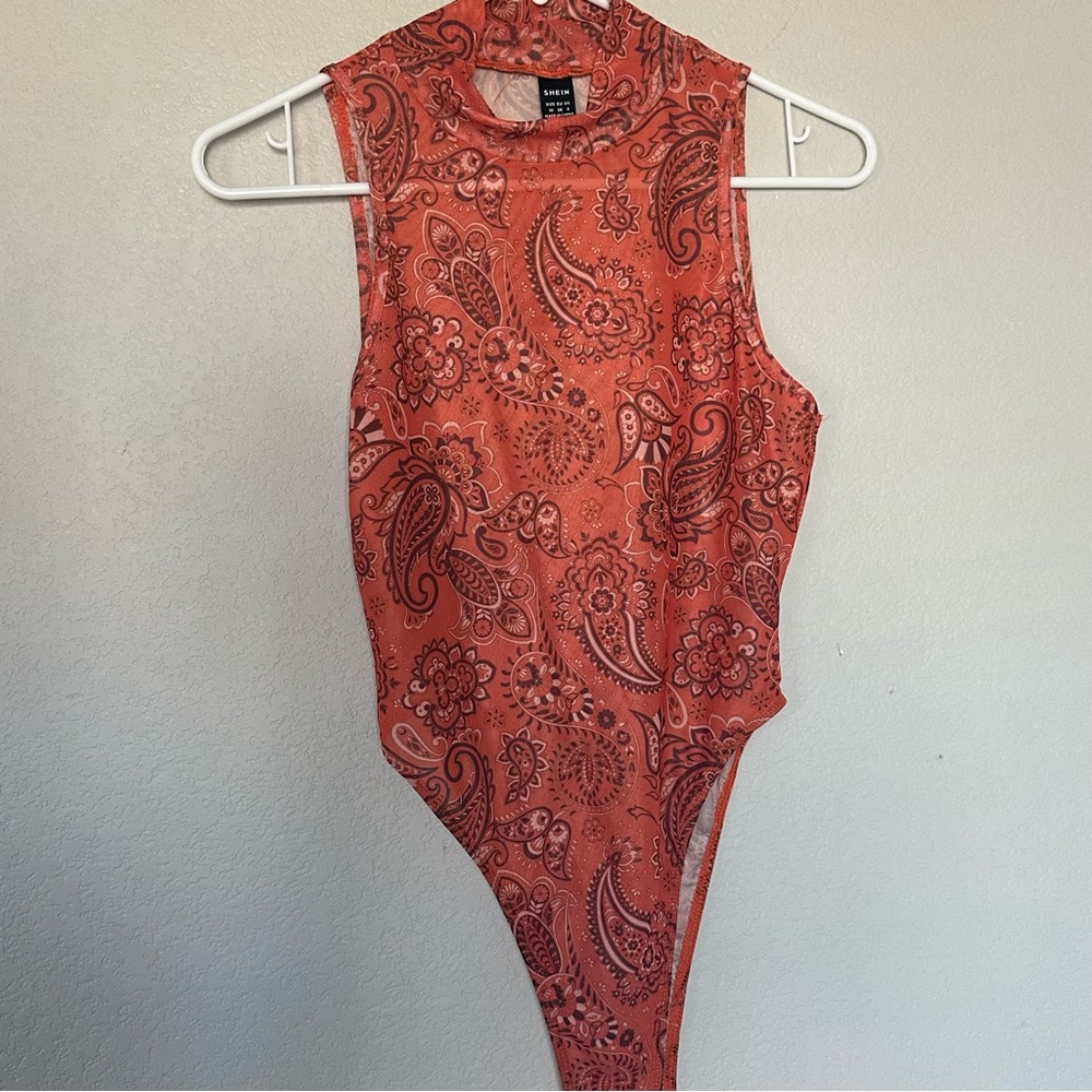 SHEIN Sxy Paisley Print Orange Bodysuit